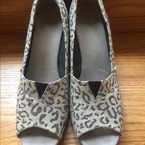 TOMS Snow Leopard Peep Toe Wedges
